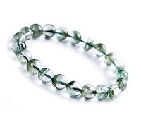Bracelet de perles rondes extensibles en cristal de quartz fantôme naturel vert de 9 mm