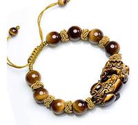 Bracelet de pierre d'œil du tigre jaune naturel Feng Shui Pixiu bracelet tressé gemm chinois antique antique perles chakra guérison de la richesse de la richesse pour hommes femmes, œil de tigre