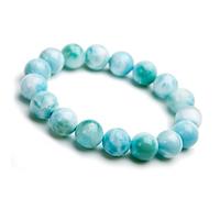 Bracelet de pierre précieuse du Larimar authentique naturel | Perles d'étirement de 12 mm | Adivable pour les femmes et les hommes | Cadeau de bijoux faits à la main