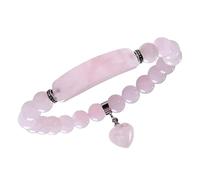 Bracelet de pierres précieuses - Bracelet à quartz en cristal naturel rectangulaire avec cœur d'amour, perles rondes, bracelets en pierre pour femmes, filles, hommes, bijoux, quartz rose, taille