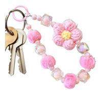 Bracelet de poignet avec perles pour téléphone, porte-clés avec breloque pour téléphone - Charm pour étui de téléphone avec boule en peluche et fleur en laine, porte-clés avec perles, porte-clés pour