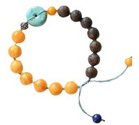 Bracelet de prospérité Feng Shui - Bracelet de perles en pierre précieuse naturelle réglable pour homme et femme avec boucle d'harmonie et breloque en cristal d'ambre