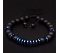 Bracelet de protection en onyx noir mat de 8 mm et hématite bleue, force, confiance, absorption de l'énergie négative, bracelet réglable pour hommes, bijou de yoga et de méditation, cadeau pour lui pi