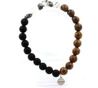 Bracelet de quartz avec des inclusions de tourmaline du Brésil + des perles d'onyx noires mates + du bois 8 mm