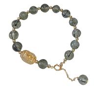 Bracelet de quartz rutilé Feng Shui Pixiu pour femmes Bracelet perlé en cristal de 8 mm Pi Yao Amulet Bracelet Bracelet Crystal Natural Crystal attire l'argent Bonne chance, Green Cinnabar