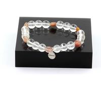 Bracelet de quartz rutile rouge du Brésil + perles de quartz de 8 mm