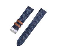 Bracelet de rechange en cuir et nylon mixte 18/20/22 mm, réglable, style rétro, pour loisirs et plein air,Bleu,20 mm, boucle argentée