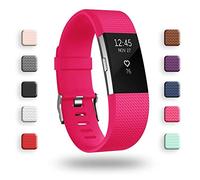 Bracelet de rechange pour Fitbit Charge 2, bracelet de rechange pour accessoires souples, fermoir en métal sécurisé pour Fitbit Charge 2 (6,7"-8,1") - Rose rouge