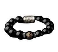 Bracelet de richesse en obsidienne noire, Bracelet en obsidienne, bracelet de richesse naturelle, à breloques avec 12 animaux du zodiaque, amulette Reiki, porte-bonheur for éloigner le mal(Monkey)