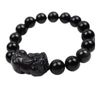 Bracelet de richesse en obsidienne noire, Bracelet en obsidienne, bracelet énergétique noire naturelle, Piyao, perle élastique réglable, éloigne les mauvais esprits for femmes et hommes, bijoux(10mm)