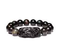 Bracelet de richesse Feng Shui en obsidienne noire Bracelet en obsidienne, bracelet chakra spirituel en obsidienne dorée naturelle, amulette porte-bonheur réglable, bracelet for hommes et femmes, styl