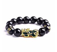 Bracelet de richesse Feng Shui en obsidienne noire Bracelet en obsidienne, bracelet en cristal d'obsidienne noire naturelle Piyao Six Words for la protection Feng Shui Wealth Bracelet en pierre de man