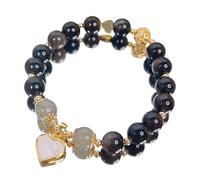 Bracelet de richesse Feng Shui en obsidienne noire Bracelet en obsidienne, pendentif porte-bonheur Feng Shui en pierre de lune grise argentée, bracelet élastique en perles de 8 mm, talisman spirituel