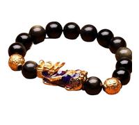 Bracelet de richesse Feng Shui en obsidienne noire Bracelet en obsidienne, perles d'agates naturelles en œil de tigre, méditation Reiki, éloigne les mauvais esprits et apporte la prospérité.(F-10MM)