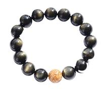 Bracelet de richesse Feng Shui en obsidienne noire Bracelet en obsidienne, perles d'obsidienne dorées, perles d'espacement dorées, bracelet élastique en perles Feng Shui, amulette spirituelle for coup