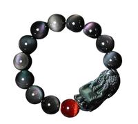 Bracelet de richesse Feng Shui en obsidienne noire Bracelet en obsidienne, pierre naturelle œil de tigre rouge en obsidienne arc-en-ciel, porte-bonheur Feng Shui Pi Xiu, bracelet élastique, amulette f