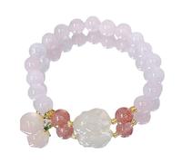 Bracelet de richesse Feng Shui en quartz rose - 8 mm - Amulette de lapin en cornaline rose pêche blanche pour l'amour et la prospérité en 2023