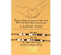 Bracelet de Saint Valentin de Morse Code Cadeau de Bracelet de Famille d'Amitié de Couple I Love You (Perles Noires et Blanches)