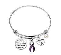 Bracelet de sensibilisation à la maladie d'Alzheimer « You May not Remember but I Will Never Forget » - Bracelet en ruban violet - Bijoux de sensibilisation à la santé mentale et à la démence, 7 to