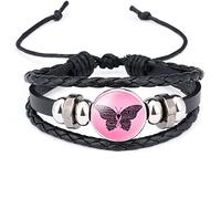 Bracelet de sensibilisation au cancer du sein fait à la main en cuir tressé avec ruban rose réglable pour sensibilisation à l'espoir, Cuir, Cuir