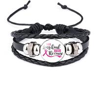 Bracelet de sensibilisation au cancer du sein fait à la main en cuir tressé avec ruban rose réglable pour sensibilisation à l'espoir, Cuir, Cuir