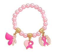 Bracelet de sensibilisation avec breloque métallique, accessoire de perles de couleur rose pour événement de santé et ruban pour occasions spéciales pour femme, One Size, Comme décrit, Comme décrit.