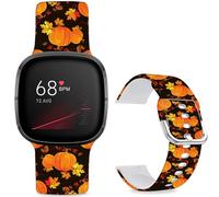 Bracelet de sport de rechange en silicone souple imprimé Leotop compatible avec Fitbit Versa 4/Fitbit Versa 3/Fitbit Sense 2/Fitbit Sense pour homme et femme. (Citrouille de Thanksgiving)
