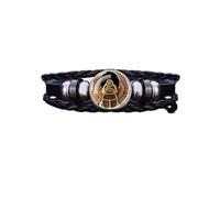 Bracelet de style égyptien en simili cuir noir tressé avec breloque scarabée dorée sur le thème de l'Égypte antique pour homme