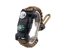 Bracelet de survie réglable 20 en 1 en paracorde 7 filins avec signal LED SOS étanche, boussole, sifflet de détresse, allume-feu, Homme, marron