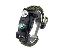 Bracelet de survie réglable 20 en 1 en paracorde 7 filins avec signal LED SOS étanche, boussole, sifflet de détresse, allume-feu, Homme, vert militaire