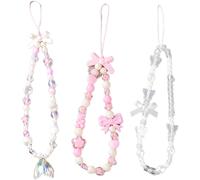 Bracelet De Téléphone 3pcs Sangle De Téléphone Perlée,Bijoux De Telephone,Chaîne Anti-Perte,Téléphone Papillon Chaîne De Téléphone Fleur,Cordon De Téléphone Décoratif Pour Tablette