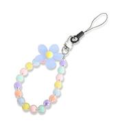 Bracelet de téléphone portable avec perles et fleurs bleues - Porte-clés créatif à suspendre - Lanière de téléphone portable - Motif fleur perlée - Étui de téléphone portable - Lanière pour fille et