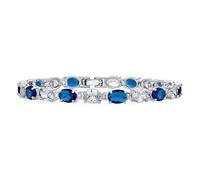 Bracelet De Tennis En Plaqué Argent De Style Vintage Traditionnel Avec Bijoux De Mariée Zircon Cubique 7X5 Forme Ovale Cz 20 Ctw Alternant Pierre Précieuse Simulée Claire Cz Saphir Bleu 725 Pouces
