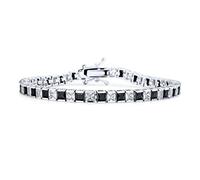 Bracelet De Tennis En Zircon Cubique Aaa Cz 20Ct À Coupe Princesse Carrée Avec Alternance De Pierres Précieuses Simulées Étincelantes Noir Et Blanc Classique Petite Amie Plaqué Argent 7 Pouces