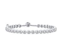 Bracelet de tennis en zircone cubique à bulles serti rond pour mariage, bal de promo, bracelet coulissant Bolo pour femmes et adolescentes avec fermoir coulissant à bille réglable, plaqué argent.