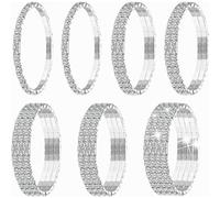 Bracelet de tennis extensible en strass (lot de 7), bijoux de mariage argentés empilables pour femmes et filles