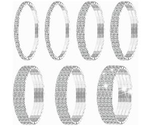Bracelet de tennis extensible en strass (lot de 7), bijoux de mariage argentés empilables pour femmes et filles