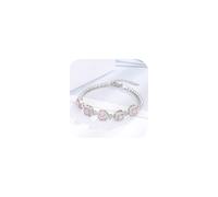 Bracelet de tennis pour femme avec zircone cubique rose taille princesse plaqué or blanc 18 carats - Magnifique bracelet de mariage classique pour mariée - Réglable - Solitaire empilable