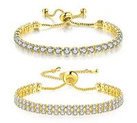 Bracelet de tennis pour femme plaqué or blanc avec diamant AAA+ oxyde de zirconium CZ délicat classique réglable bracelet coulissant argent bijoux tendance cadeau de mariage, 6.5 inch, Métal, Oxyde de