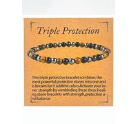Bracelet de triple protection pour hommes et femmes - Bracelet élastique avec perles d'onyx naturel, hématite et oeil de tigre, bijouterie en pierres précieuses faite à la main, perles élastiques