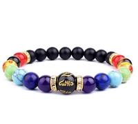 Bracelet de Yoga Chakra en Pierre Naturelle pour Homme et Femme 8MM Bracelet Lave de Perles de Cristal de Oeil de Guérison Homme Femme Yoga Chakra Pierre Naturelle (Perles Noires + Double Chakra)
