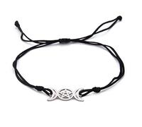 Bracelet Déesse Triple Lune Pour Hommes Et Femmes En Acier Inoxydable Unique Évider Style Lune Pentagramme Double Corde Chaîne Bracelets Amulette Bijoux