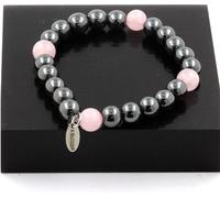Bracelet d'hématite + quartz rose en perles 8 mm