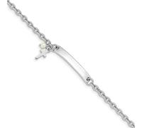Bracelet d'identification en argent sterling 925 plaqué rhodium avec croix religieuse de 2,5 mm et perle 13 cm