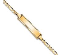 Bracelet d'identification en or jaune 14 carats poli 15 centimètres gravé Figaro Adolescent Adolescent Griffe de homard 6 mm de large Bracelet d'identification