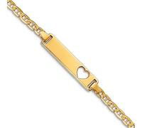 Bracelet d'identification en or jaune massif 14 carats poli avec plaque d'identification de bateau marin et plaque d'identification en forme de cœur 18 cm de large avec griffe de homard de 5 mm de