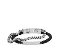 Bracelet d'identification gravable en acier inoxydable Fossil pour homme Couleur : argent/noir
