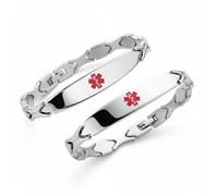 Bracelet D'Identification Médicale Personnalisable À Motif Occidental En Forme De Feuille Chaîne À Maillons Nom Plaqué À La Mode Rouge Pour Hommes Et Adolescents Ton Argent Acier Inoxydable 7,5 Pouces
