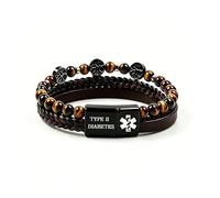 Bracelet d'identification médicale pour homme en cuir tressé avec œil de tigre/onyx/pierre de lave, gravure ou code QR d'identification d'urgence, parfait pour anniversaire et fête des pères, One Size
