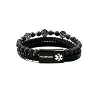 Bracelet d'identification médicale pour homme en cuir tressé avec œil de tigre/onyx/pierre de lave, gravure ou code QR d'identification d'urgence, parfait pour anniversaire et fête des pères, One Size